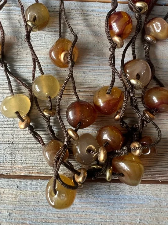 Cookie Lee Agate Beaded Necklace – Multi Strand Brown & Amber Tones - Picture 12 of 13